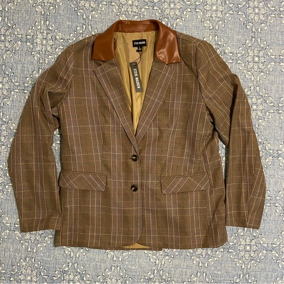 Steven Madden Women’s Plaid Boyfriend Blazer - Picture 1 of 5
